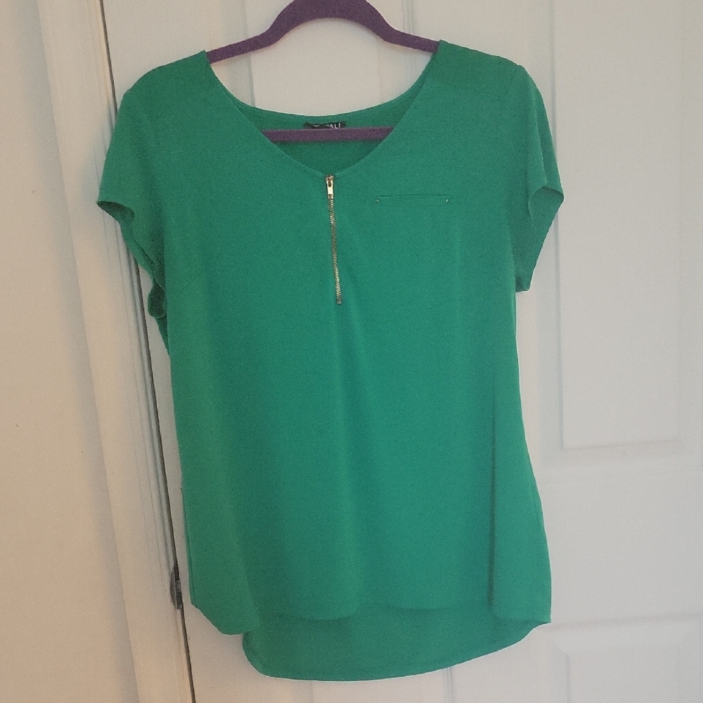 Roz and Ali Emerald/Botanical Green Nautical Soft Short Sleeve Womens Top Sz L‎